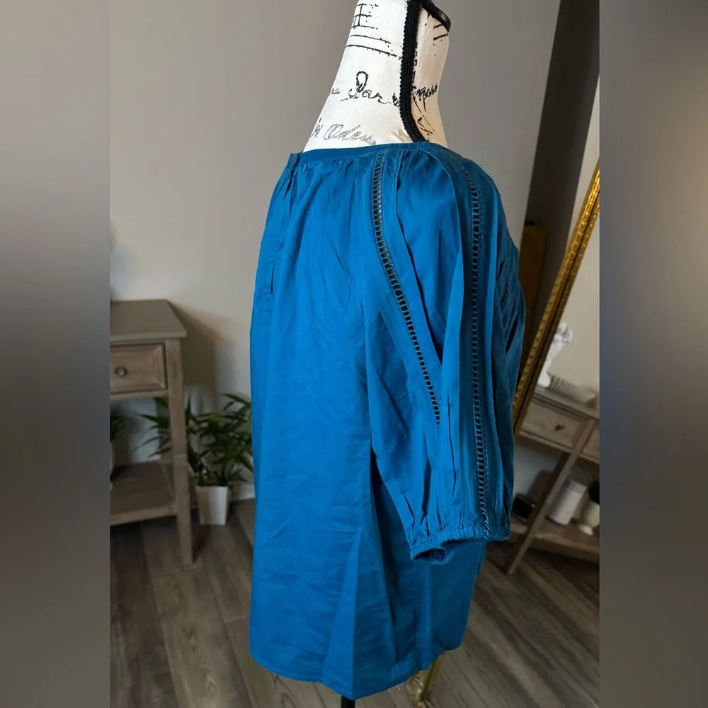 LOFT Teal Short-Sleeve Gathered Peasant Blouse